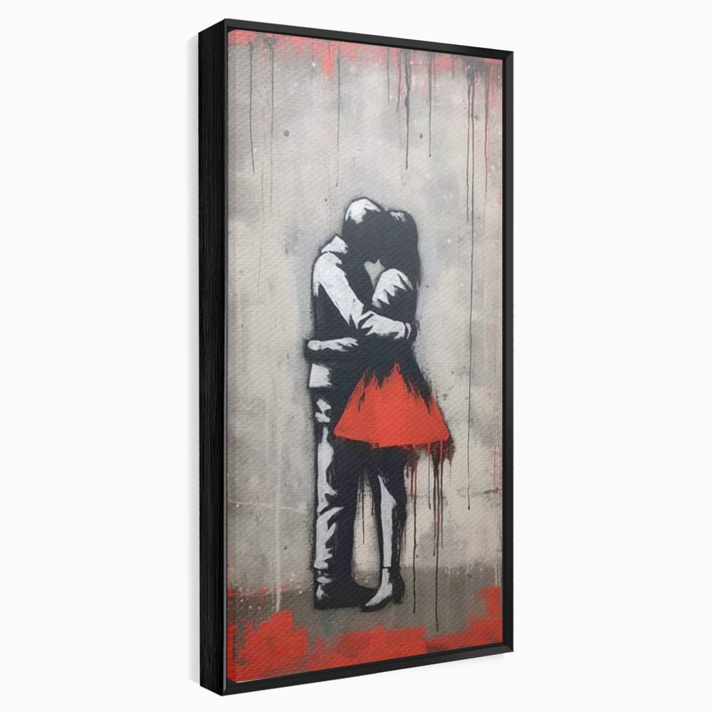 Tablou canvas cu tablou canvas cu doi indragostiti imbratisati, in rama de aluminiu negru